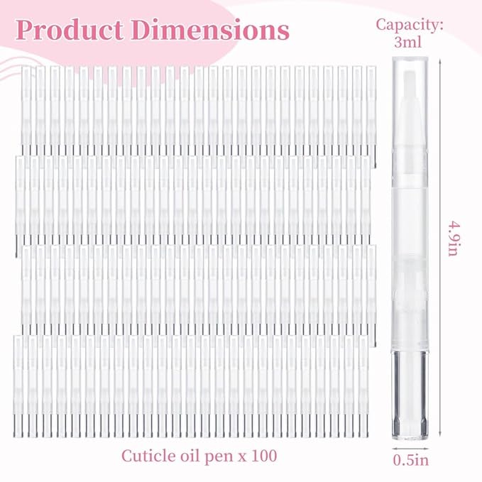 100PCS Empty Cuticle Oil Pen Refillable Transparent Twist Pens 3ml, Empty Nail Oil Pen with Brush Tip, Eyelash Growth Liquid Tube, Cosmetic Lip Gloss Container Applicators