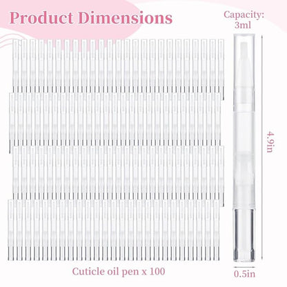 100PCS Empty Cuticle Oil Pen Refillable Transparent Twist Pens 3ml, Empty Nail Oil Pen with Brush Tip, Eyelash Growth Liquid Tube, Cosmetic Lip Gloss Container Applicators