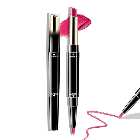 Boobeen 2 in 1 Double Head Lipstick & Lip Liner Makeup Set Matte Velvet Lipgloss Lipstick Creamy Lip Pencil for Women, Long-lasting and Non-smudge