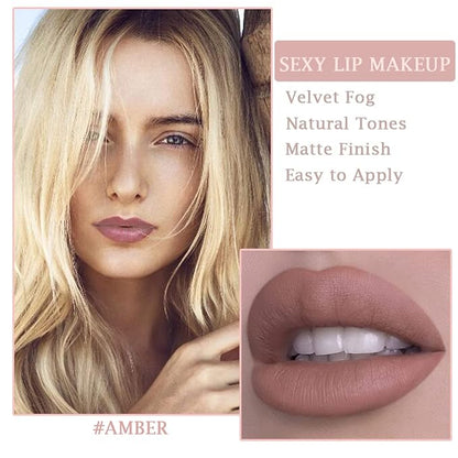Matte Nude Lipstick,Nudes Paper Tube Lipsticks Smooth Velvety Lip Gloss, Long Lasting Lip Stick Non-Stick Cup Amber Lip Stick,Senior Matte Lip Makeup Gifts for Women and Girls (#05 Amber)