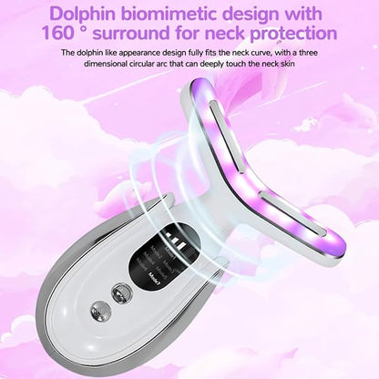 7-in-1 Portable Facial Massager for Enhanced Face, Neck Face Massager, Neck and Shoulder Care with Vibrating and Warming Function - Silver White