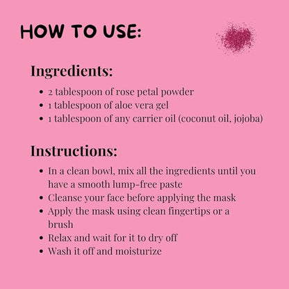 Rose Petal Powder by meesha | for Radiant Skin and Lustrous Hair | Cleansing, Hydrating, Skin Toning Powder | DIY face Masks, Bath Salts, Bath Bombs, Body Scrubs | 100% Natural Skincare and haircare
