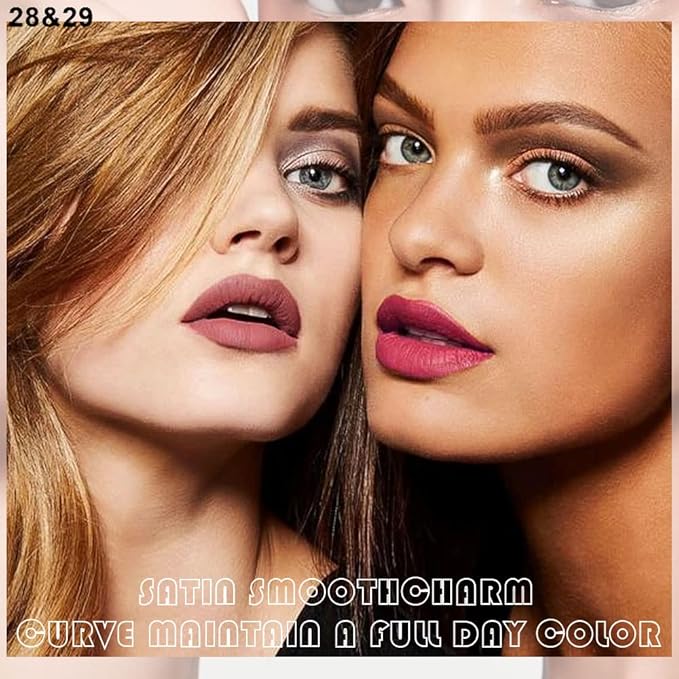 BINGBRUSH 2 Colors Liquid Matte Lipstick and Lipliner Set, Red Lip Tint 24 Hour Waterproof Velvet Nonstick Cup Lipgloss Lip Stain Pigmented Lip Makeup Gift Sets for Girls and Women Labiales28&29