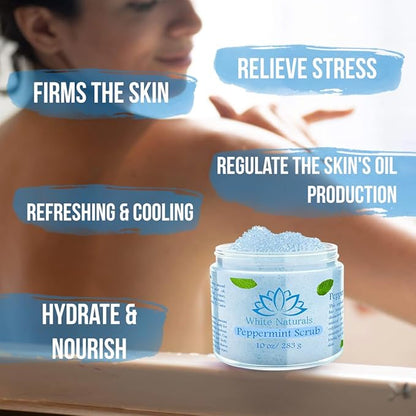Pure Peppermint Scrub, Moisturizing and Exfoliating Face & Body Scrub, Organic Exfoliator, Fights Stretch Marks, Fine Lines and Wrinkles, Natural Shower Scrub