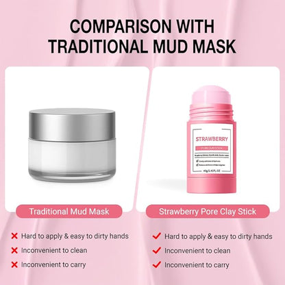Vitamin C Clay Mask For Face, With Turmeric and Kaolin Clay, Deep Cleansing Pores, Face Masks Skincare for Refining Pores and Controlling Oil, Black Head Remover (Strawberry)