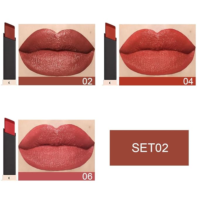 evpct 3Pcs Dark Brown Orange Red Mauve Silky Velvet Matte Lipstick Lip Crayon Set for Women Permanent Waterproof Long Lasting 24 Hour Lipstick labiales matte larga duracion 24 mate 24 horas originales