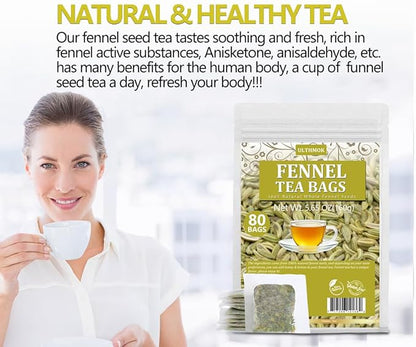 Premium Fennel Tea Bags, 80 Tea Bags. Made with Natural Whole Fennel Seeds, Caffeine Free & No Additives.