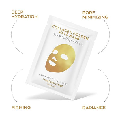 Korean Collagen Face Mask 15 PACK - 24K Gold Face Mask Skin Care - Premium Alternative to Korean Sheet Masks - Deep Collagen Mask For Face, Skin - Hydrating Face Masks Skincare Set
