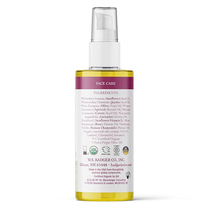 Badger Rose Face Cleansing Oil, Organic Facial Cleanser & Makeup Remover, Non-Greasy Moisturizing Skin Balancing Gentle Face Cleanser w/Pure Rose Oil, 2 fl oz Glass Bottle