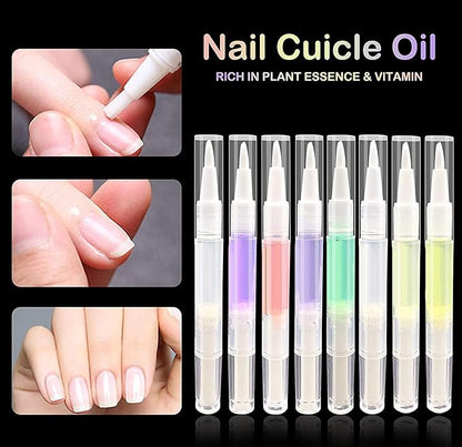 8PCS Cuticle Oil Pens,Cuticle Revitalizer Oil Pen with Soft Brush,Cuticle Oil Bulk for Nails Moist and Treatment,Nail Oil Manicure Repair The Cuticle,8 Kinds of Fruity Smell