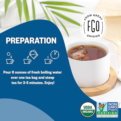 FGO Organic Black Decaf Tea, 100 Count, Eco-Conscious Tea Bags, Resealable Bag, Packaging May Vary (Pack of 1)