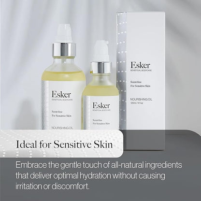 ESKER Nourishing Body Oil For Sensitive Skin Formulated to Hydrate and Retstore Dry Skin Infused with Prickly Pear Oil | Unscented | Vegan | Cruelty-Free Clean Beauty (4 fl oz | 120 ml)