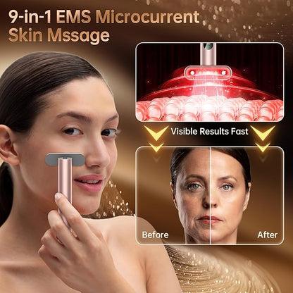 9 in 1 Red-Light-Therapy-Wand-for-Face, Portable Face Massager Tool, Microcurrent and Vibration True Beauty Glow Facial Massager Skincare Rejuvenation Tool for Women at Home