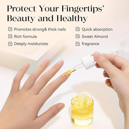 MIZHSE 30ml Cuticle Oil for Nails, Nail Oil Cuticle Hydrating Oil for Repairing Cuticles and Thin Nails, Including Vitamin E Jojoba Coconut Oil, Sweet Almond Care Moisturizing Soothing Nourishing Oil