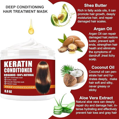 Keratin Hair Mask,Keratin Hair Treatment 250g Hair Mask for Dry Damaged Hair,Hair Treatment Mask Deep Repair Damage Hair Root,Natural Deep Conditioner Hydrating Hair Masque