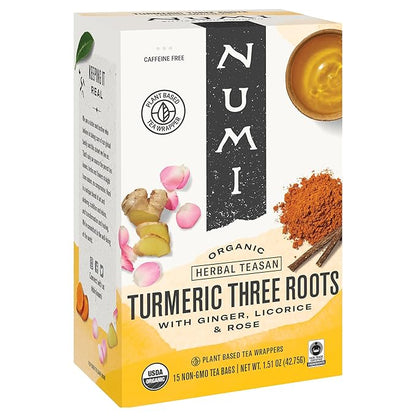 Numi Turmeric Tea, Three Roots, 1.42 Oz Bag, 12/box (Pack of 3)