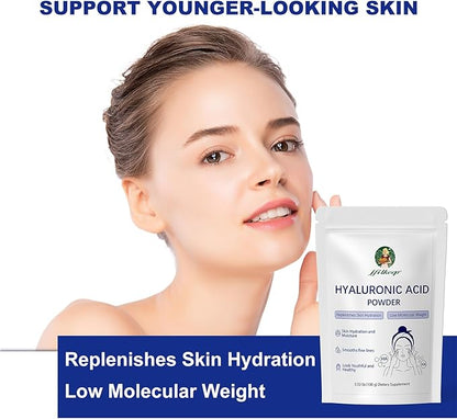 Hyaluronic Acid Powder,Low Molecular Weight,Not Edible Hyaluronic Acid Powder for Skin Care,Vegan Cosmetic Grade,Water-Soluble HA for DIY Face Serum & Anti-Aging Skincare (1)