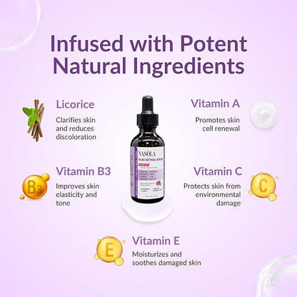 Pure Firming Retinol Serum with Hydrating Hyaluronic Acid & Gotu Kola for Wrinkles and Dark Spots, Renew and Reset Nighttime Facial Serum for a smoother, more radiant complexion, 2.02 Fl Oz
