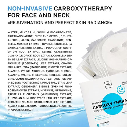Name Skin Care Korean Carboxy CO2 Therapy Face & Neck Mask Set of 2 - Hydrating Oxygen Carboxytherapy Skincare Sheet Masks - Moisturizing Anti Aging Pore Tightening Brightening Facial Treatment Gel