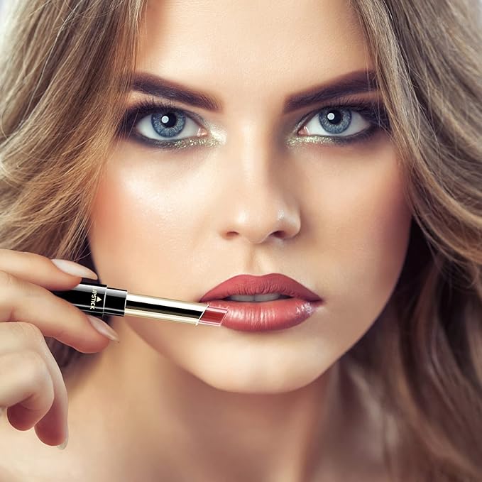 Boobeen 2 in 1 Double Head Lipstick & Lip Liner Makeup Set Matte Velvet Lipgloss Lipstick Creamy Lip Pencil for Women, Long-lasting and Non-smudge