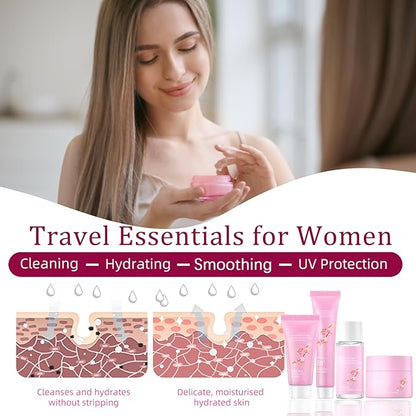 Sakura Skincare Gifts for Teenage Girls Skincare Kits - Skin Care Sets & Kits - Cherry Blossom Skin Care Kit - Pamper Sets For Women Gifts - Travel Size Face Wash-Toner-Moisturizer-Sunscreen
