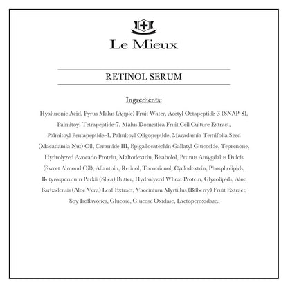 Le Mieux Retinol Serum - Anti Aging 0.5% Retinol Face Serum with Skin Smoothing Peptides, Hyaluronic Acid & Apple Stem Cells to Help Visibly Address Fine Lines, No Parabens or Sulfates (1 oz / 30 ml)