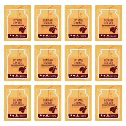 Soo’AE Juicy Mango Glow Mask [12 Count], Mango Juice Complex + Microfiber Sheet, Cute and Fun, Nourishing, Premium Quality, Korean Skincare, Cruelty Free, A Spa-like Experience At Home, 12 Value Pack