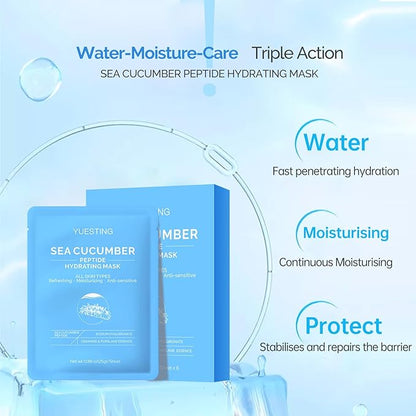 Face Mask Skincare 6 Pack,Sea Cucumber Peptide Facial Masks,Sodium Hyaluronate Ceramide Formulated Facial Masks Deep Moisturizing Face Masks
