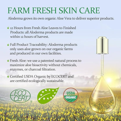 Aloderma Aloe Vera Firming Facial Moisturizer with 72% Organic Ingredients - Nourishing & Replenishing - Natural Face Lotion for Aging Skin - Smooths the Appearance of Fine Lines & Wrinkles, 3.5oz