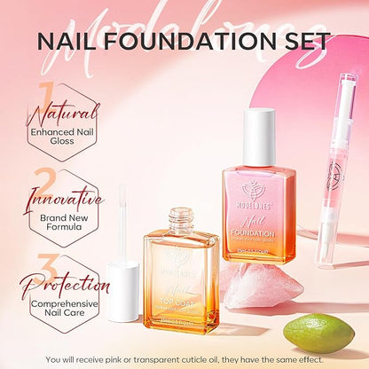 modelones Nail Strengthener Clear Gel Top Coat Nail Polish Cuticle Oil Pen Pink Nail Repair for Damaged Nails Care Kit for Women 15 ml Ridge Filler for Growth