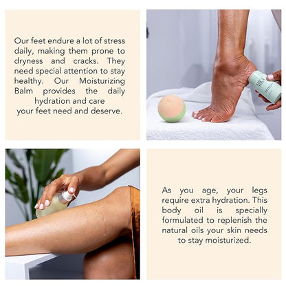 Pamper Me Bundle Body Oil Foot Balm Massage Ball | 3-Piece Beauty Kit with Organic Body Oil for Dry Skin Foot Balm for Dry Cracked Feet and Massage Ball | Clean Beauty, Vegan and Paraben Free