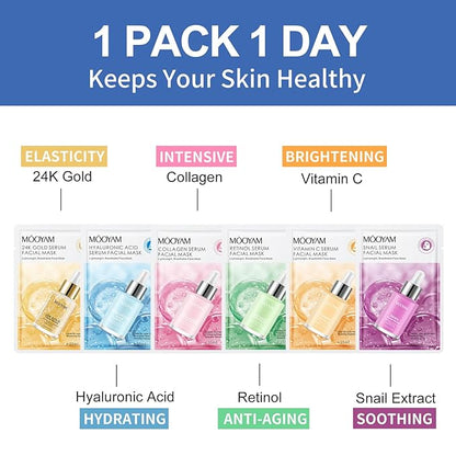 12 Pack Sheet Face Masks Skincare for All Skin Types, Gentle & Nourishing Skincare Face Masks, Suitable for Sensitive Skin, Bulk Facial Mask Set for Women & Face Spa