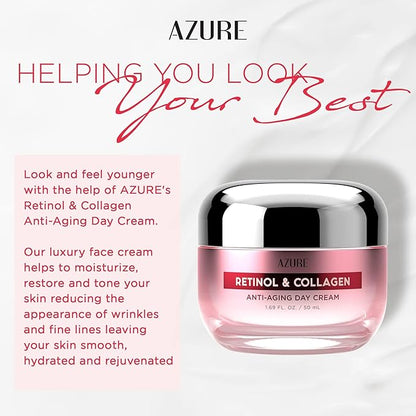 Azure Dermatologist Tested Retinol & Collagen Face Moisturizer - K Beauty Anti-Aging Cream for Skin Renewal & Wrinkle Repair Face Cream - Korean Skincare - All Skin Type Pack of 2