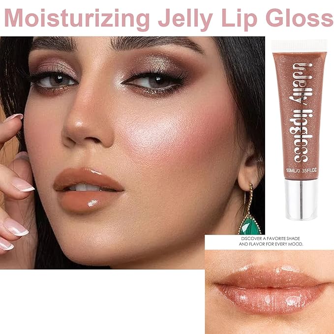 Hydrating Shimmer Lip Gloss - Plumping Lip Gloss - Waterproof & Long Lasting Glossy Lip Gloss - Non-Sticky Shiny Lightening Lip Gloss - Moisturizing Juicy Lip Gloss for Woman (Brown)