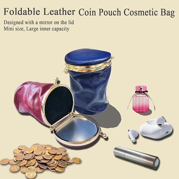 Leather Lipstick Pouch Mini Cosmetic Bag with Mirror Bag