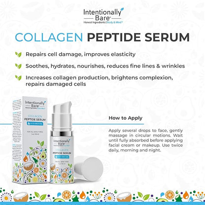 Intentionally Bare Collagen Serum for Face with MCT Oil - Collagen Peptide with Hyaluronic Acid for Fine Lines - Glow & Anti Aging Peptide Serum for All Skin Types - Firming Solution for Women - 1oz