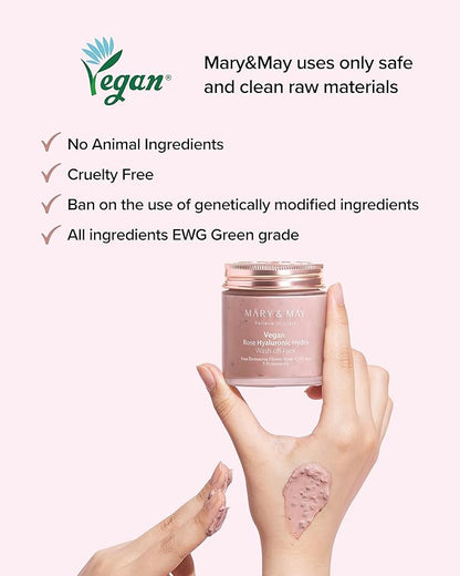 Mary&May Vegan Rose Hyaluronic Hydra Wash Off Mask - Cream Caly Mask for Moisturizing, Pore Purifying, Skin Softening - Korean Skincare, 4.23oz.