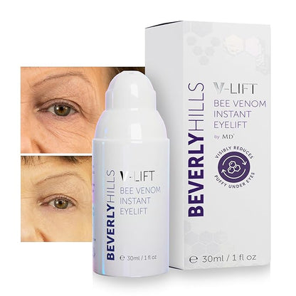 Beverly Hills V-Lift Instant Eye Lift and Eye Tuck Bee Venom Serum for Puffy Eyes, Dark Circles, Wrinkles, and Under Eye Bags Treatment for Women and Men | 30mL (120 Day Supply)
