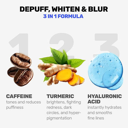 Under Eye Cream with Caffeine, Turmeric & Hyaluronic Acid | Vibrating Applicator & Snail Mucin | Anti-Aging Treatment to Reduce Wrinkles, Dark Circles, Puffiness, Bags Intense Hydration 0.7 oz