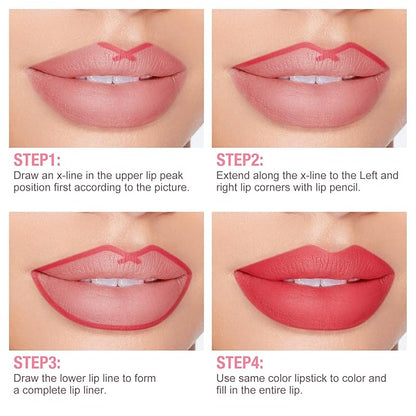 Boobeen Lip Color Set, 2Pcs Lip Liner and Matte Lipstick, Long-lasting, Highly Pigmented, Velvet Finish, Full Coverage, All Skin Tones, Women's Makeup Gift Set