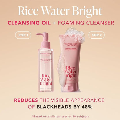 The Face Shop Rice Water Bright Double Cleansing Duo Set with Ceramide, Korean Skin Care, Gentle Face Wash & Pore Control Cleansing Oil, Hydrating, Moisturizing, Vegan Facial Cleanser, Makeup Remover