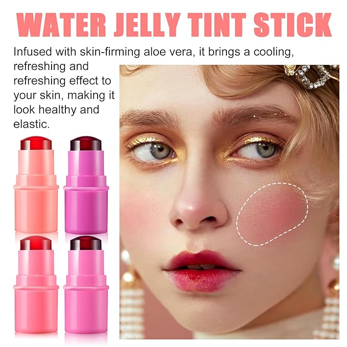 Cooling Water Jelly Tint, Multi-Use Sheer Lip & Cheek Stain, Water Jelly Blush Lip Gloss, Buildable Watercolor Finish Vivid Color Jelly Tint Stick - Vegan, Cruelty Free