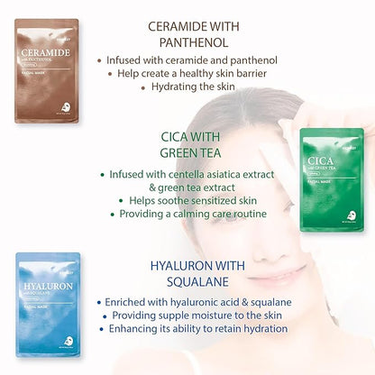 SKIN627 Bulk 12PK Face Masks Skincare, Korean Skincare, Facial Mask, Sheet Masks Korean (12PK Assortment Pack)
