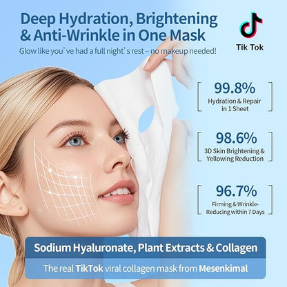 Collagen Face Mask with Hyaluronic Acid - Multi-Action Hydrating & Firming Face Mask for Women, Soothing Portulaca Oleracea for Redness Relief, Ideal Face Masks Skincare for All Skin Types,25g x 6ea