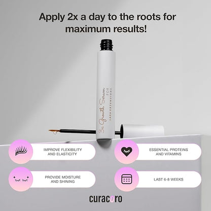 Curacoro 3x Growth Serum For Lash Extension, Peptide Enhancing Solution for Natural Lashes, Lash Extensions & Eyebrows, Eyelash Serum To Grow Lashes Fuller & Longer Looking Eyelashes (5ml)