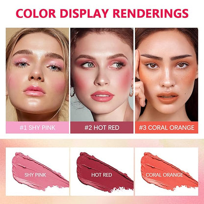 Cream Red Blush Stick,Multi-Use Makeup Milk Blush Stick,Long