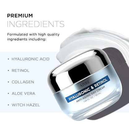 Azure Dermatologist Tested Hyaluronic & Retinol Face Moisturizer - K Beauty Anti-Aging Cream for Dark Spot Corrector Cream & Wrinkle Repair Face Cream - Korean Skincare - All Skin Type 1.69 fl oz