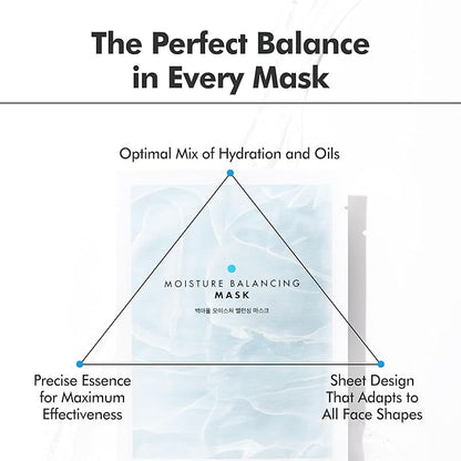 Moisture Balancing Sheet Mask 10EA - Hydrating & Soothing Facial Mask with Hyaluronic Acid, Glow Skin Watergel Texture, Korean Skincare for All Skin Types, Lightweight Non-Sticky Face Mask
