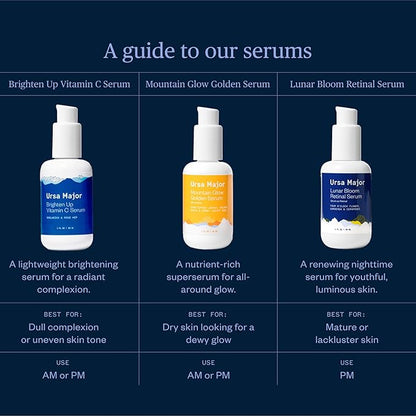 Ursa Major Mountain Glow Natural Face Serum | Vegan Daily Facial Moisturizer | Combat Wrinkles & Sagging Skin | Boost Radiance and Skin Glow | Cruelty-Free & Non-Toxic | For Men & Women | 1.0 ounce