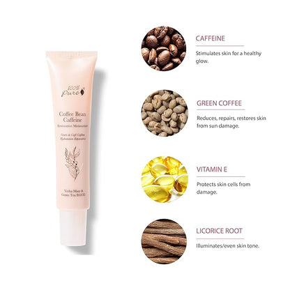 100% PURE Coffee Bean Caffeine Face Cream Glowing Skin Care Anti Aging Youthful Boost Caffeinated Facial Moisturizer with Hyaluronic Acid & Niacinamide for Women & Men - 1.7 fl oz